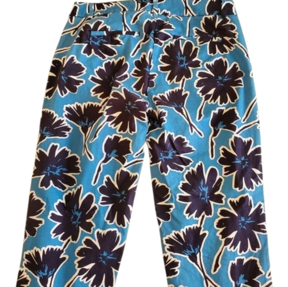 J. Crew Floral Print Stretch‎ Cropped Pants Blue Black Casual Career Trousers 2 - Picture 8 of 11